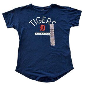 Detroit Tigers Majestic Baseball T Shirt Womens Small Navy Blue MLB Logo New